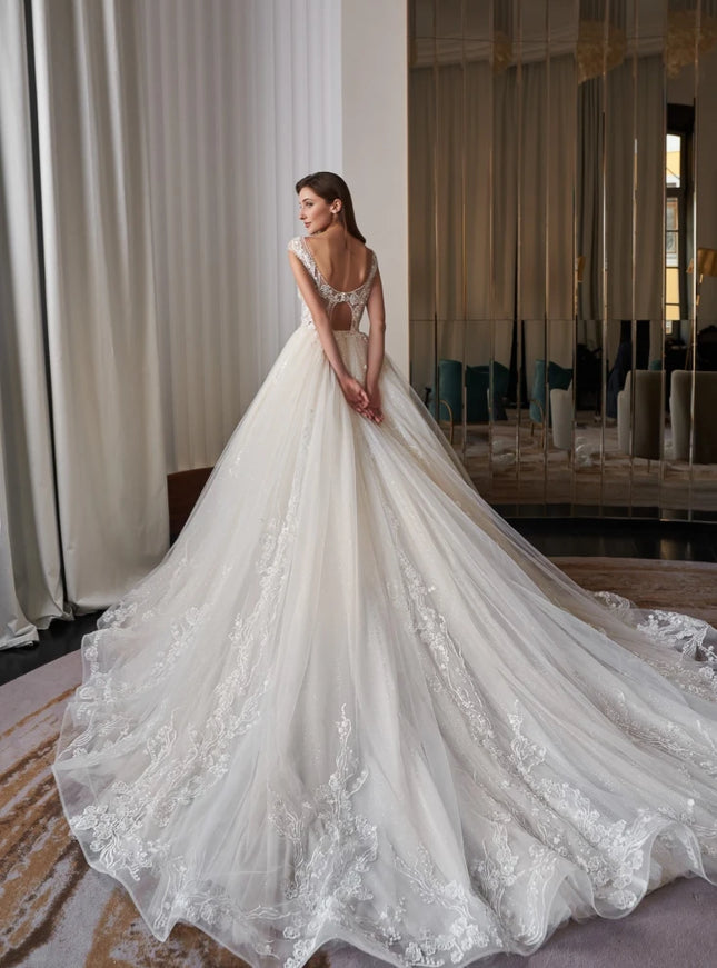 Rosamund Floral Illusion Lace Wedding Ball Gown