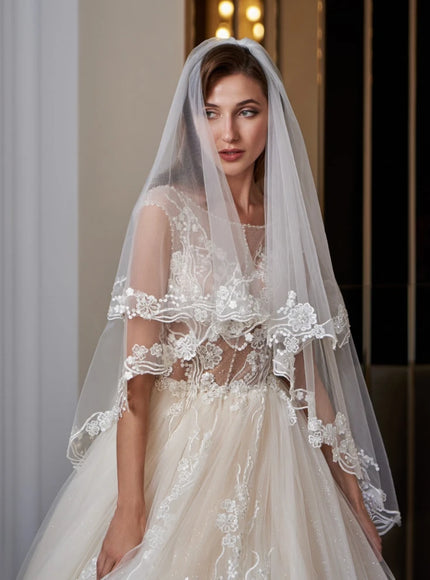 Rosamund Two-Tier Lace-Trimmed Wedding Veil