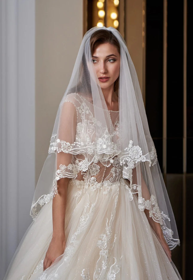 Rosamund Two-Tier Lace-Trimmed Wedding Veil