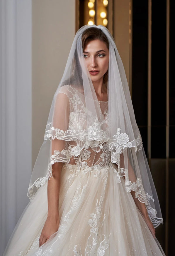 Rosamund Two-Tier Lace-Trimmed Wedding Veil