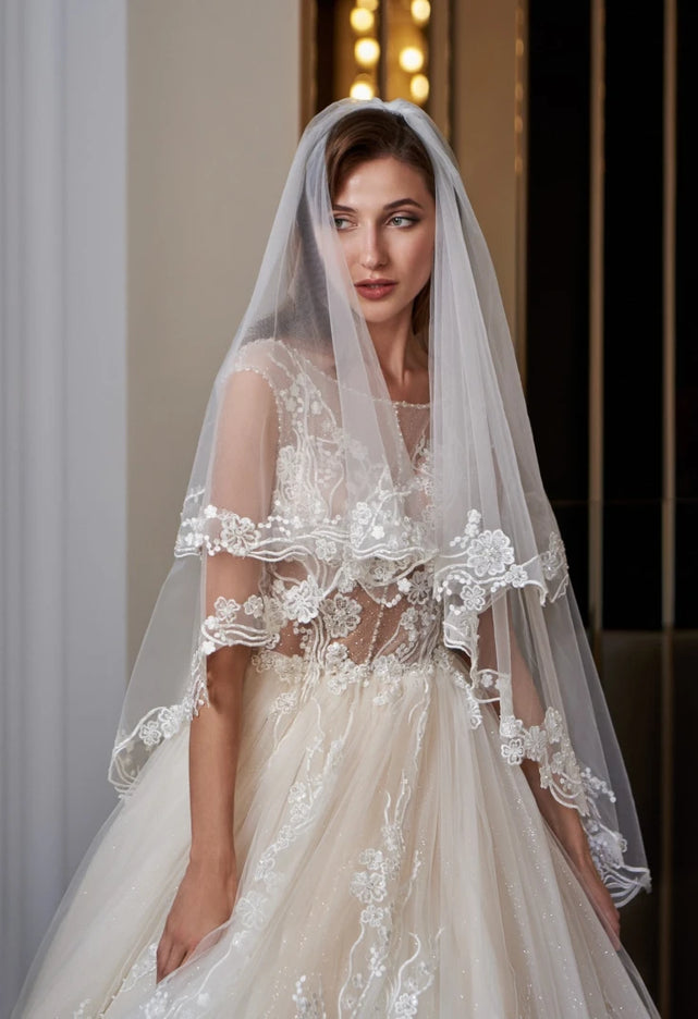 Rosamund Two-Tier Lace-Trimmed Wedding Veil