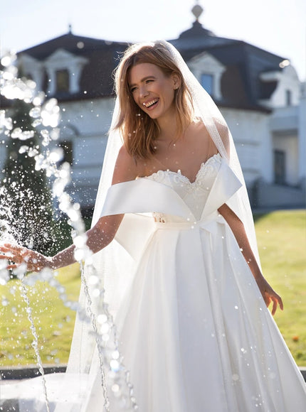 August - Off-the-Shoulder Lace & Satin Bridal Gown