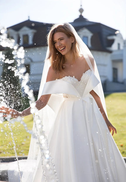August - Off-the-Shoulder Lace & Satin Bridal Gown
