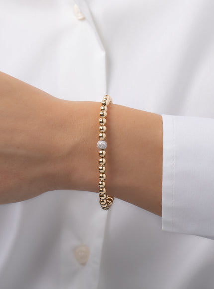 Zoe Lev 5mm Gold Bead Bracelet with Diamond Bead