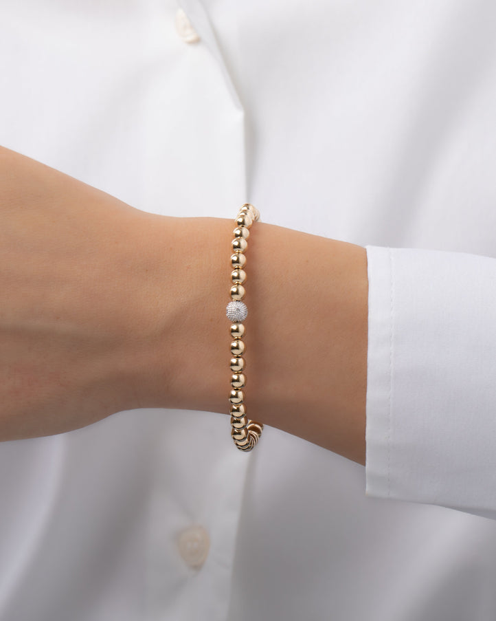 Zoe Lev 5mm Gold Bead Bracelet with Diamond Bead