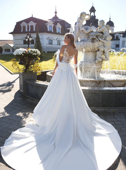 August - Off-the-Shoulder Lace & Satin Bridal Gown