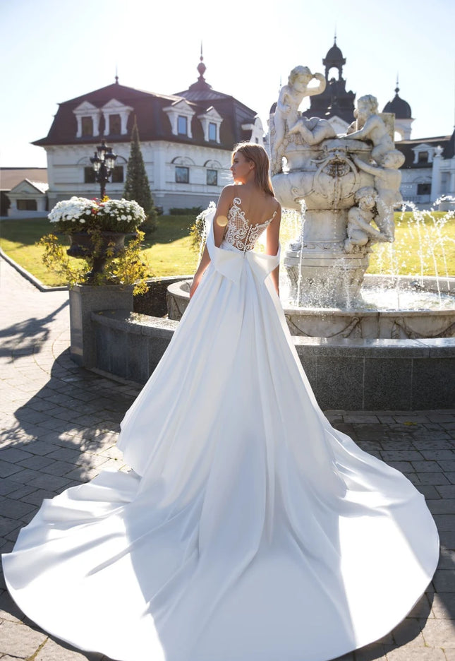August - Off-the-Shoulder Lace & Satin Bridal Gown