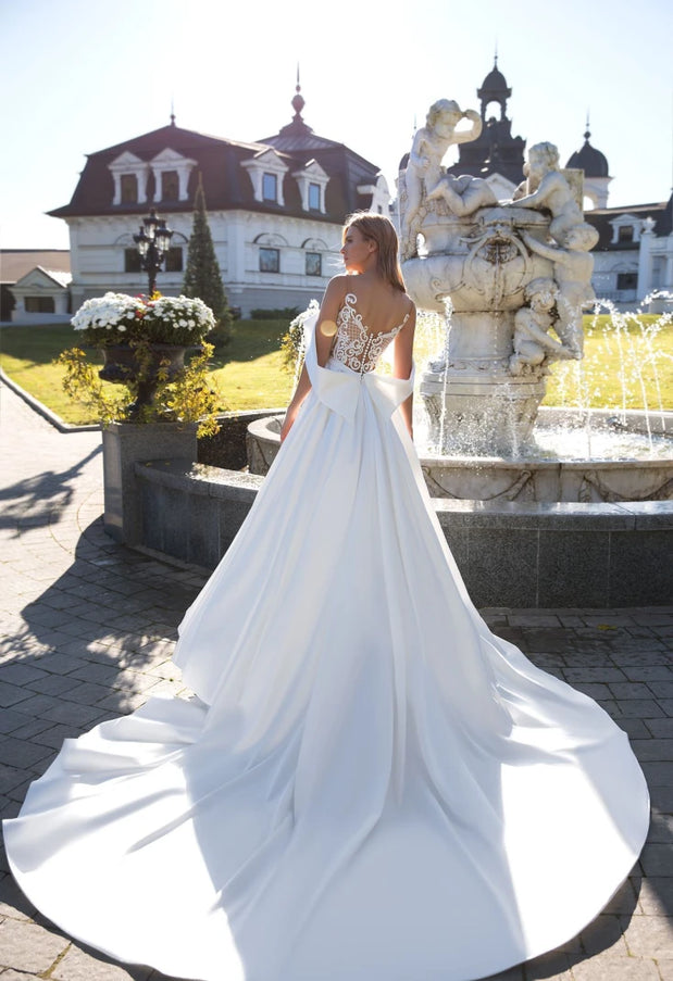 August - Off-the-Shoulder Lace & Satin Bridal Gown