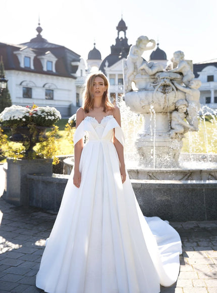 August - Off-the-Shoulder Lace & Satin Bridal Gown