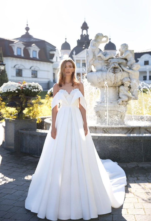 August - Off-the-Shoulder Lace & Satin Bridal Gown