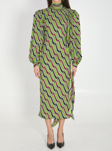 Gucci Printed Silk Dress 40 Green