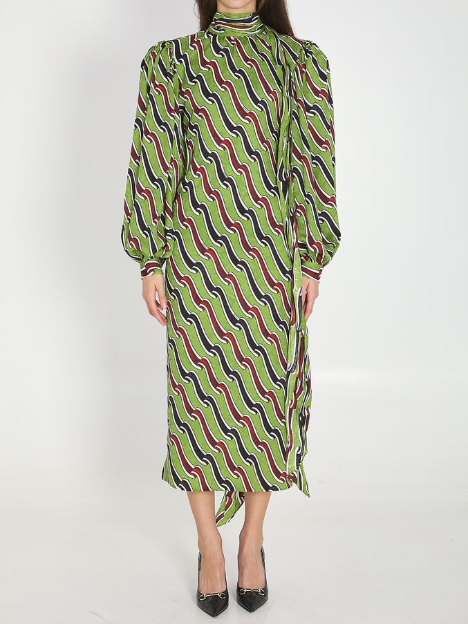 Gucci Printed Silk Dress 40 Green