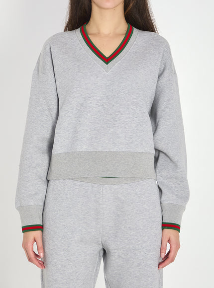 Gucci Web Cotton Jersey Sweatshirt Grey