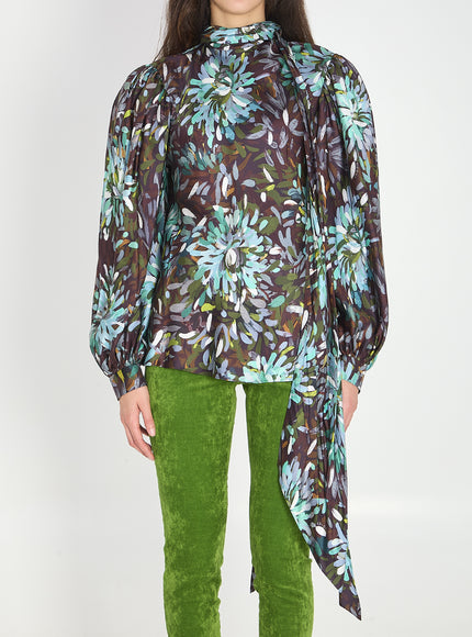 Gucci Printed Silk Twill Shirt Brown