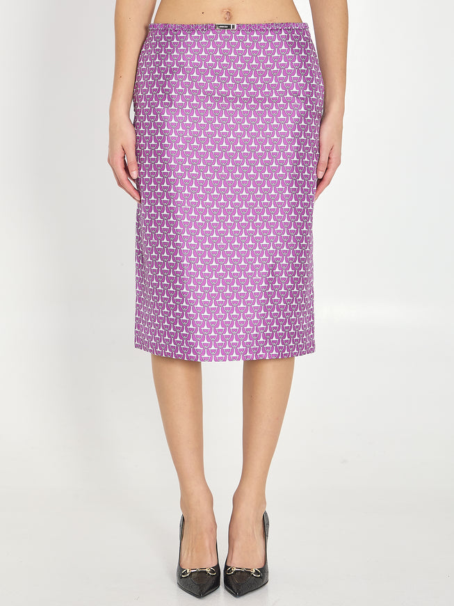 Gucci Printed Silk Skirt White