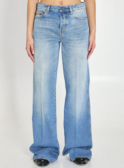 Gucci Cotton Denim Flare Pants Blue