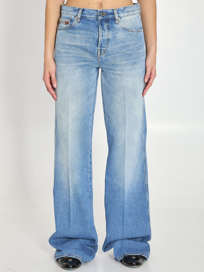 Gucci Cotton Denim Flare Pants Blue