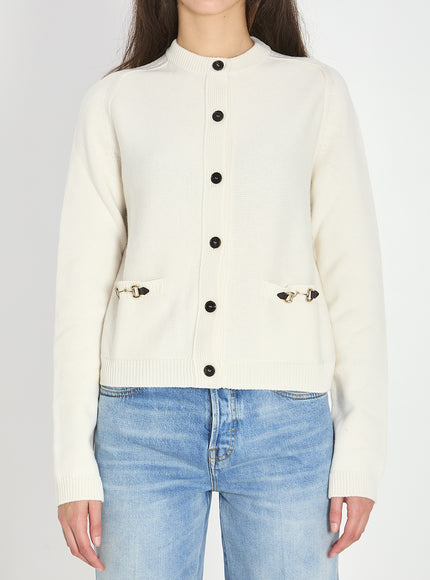 Gucci Cashmere Wool Cardigan With Morsetto White