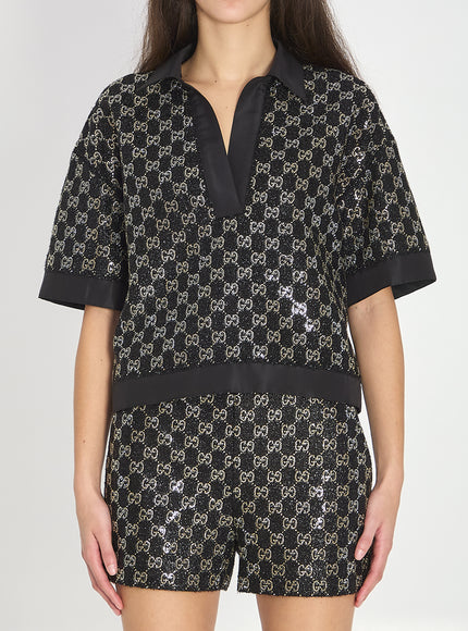 Gucci Embroidered Lamé Wool Tweed Shorts Black