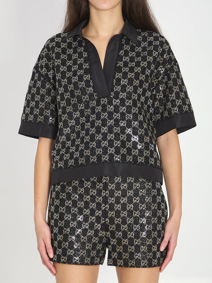 Gucci Embroidered Lamé Wool Tweed Shorts Black