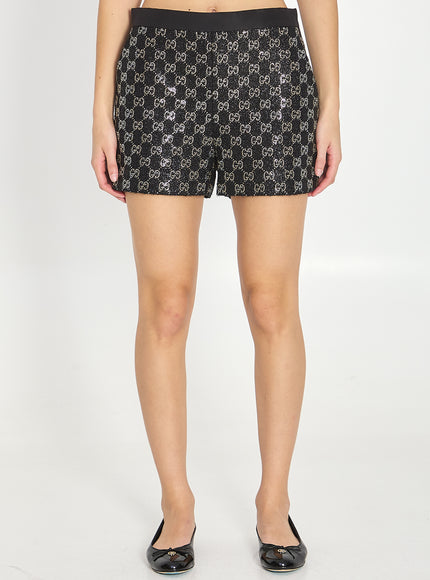 Gucci Embroidered Lamé Wool Tweed Shorts Black