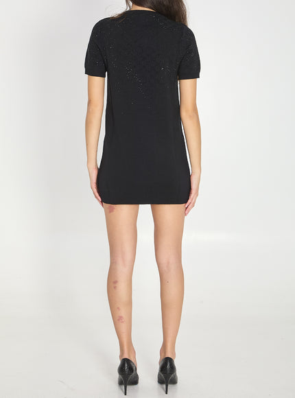 Gucci Fine Wool Dress With Gg Crystals