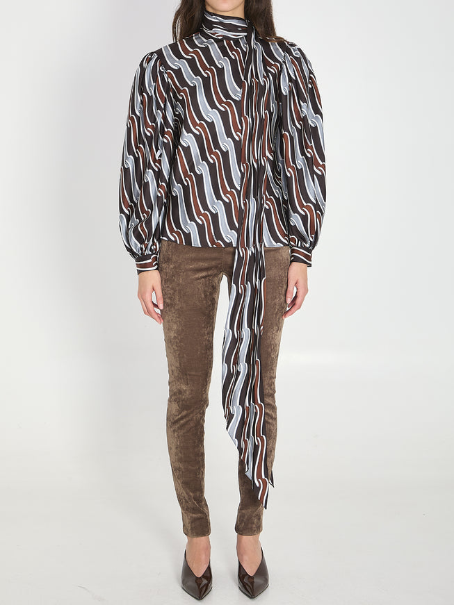Gucci Printed Silk Twill Shirt Grey