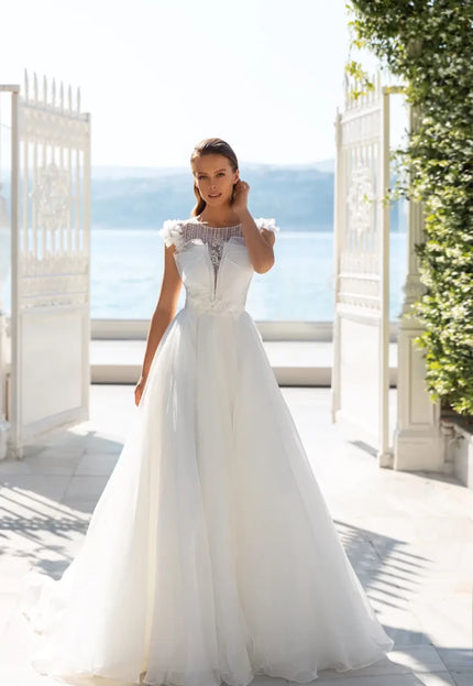 Saluzi – Organza & Lace Draped Corset Wedding Gown