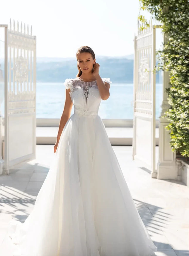 Saluzi – Organza & Lace Draped Corset Wedding Gown