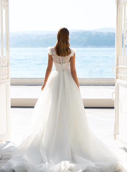 Saluzi – Organza & Lace Draped Corset Wedding Gown