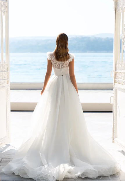 Saluzi – Organza & Lace Draped Corset Wedding Gown