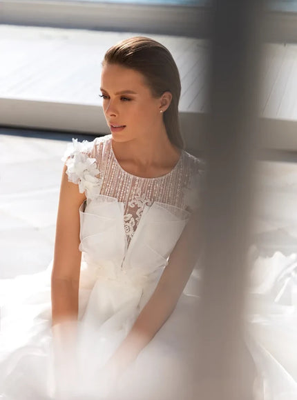 Saluzi – Organza & Lace Draped Corset Wedding Gown