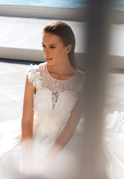 Saluzi – Organza & Lace Draped Corset Wedding Gown