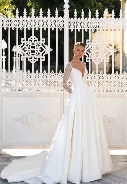 Chesella – Long Sleeve Mikado Wedding Gown