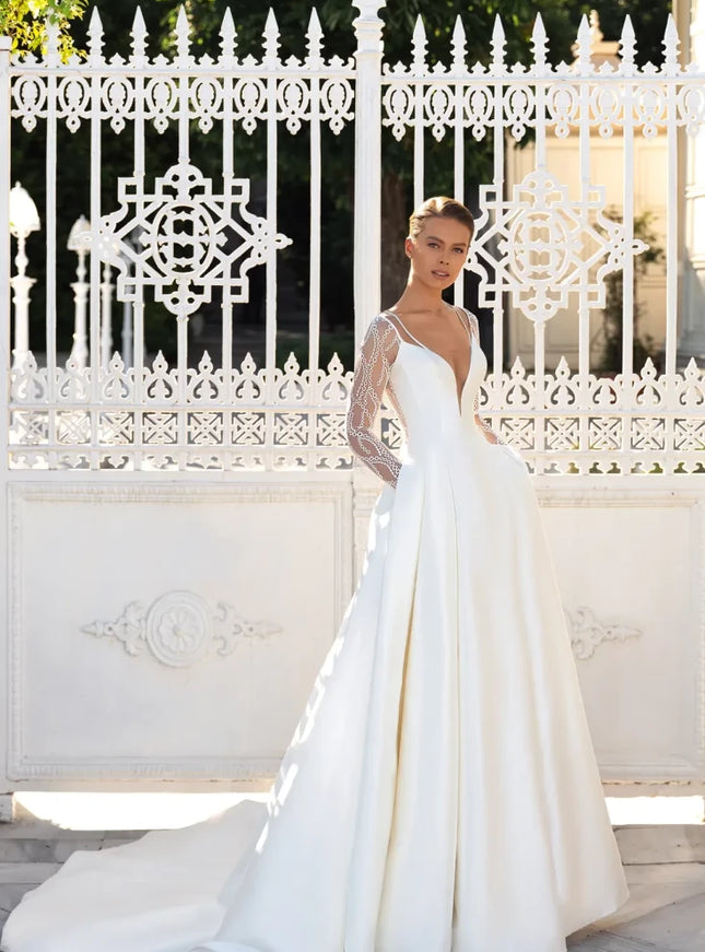 Chesella – Long Sleeve Mikado Wedding Gown