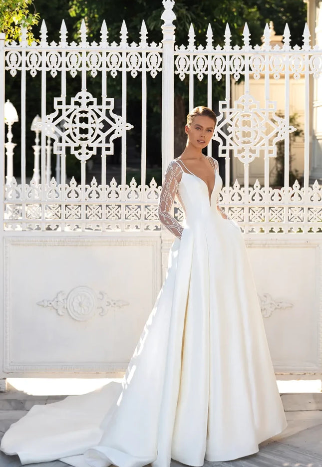 Chesella – Long Sleeve Mikado Wedding Gown
