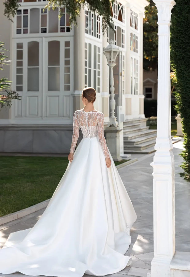 Chesella – Long Sleeve Mikado Wedding Gown