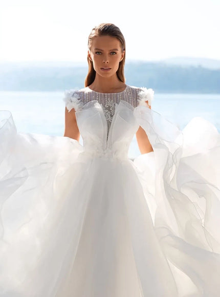 Saluzi – Organza & Lace Draped Corset Wedding Gown