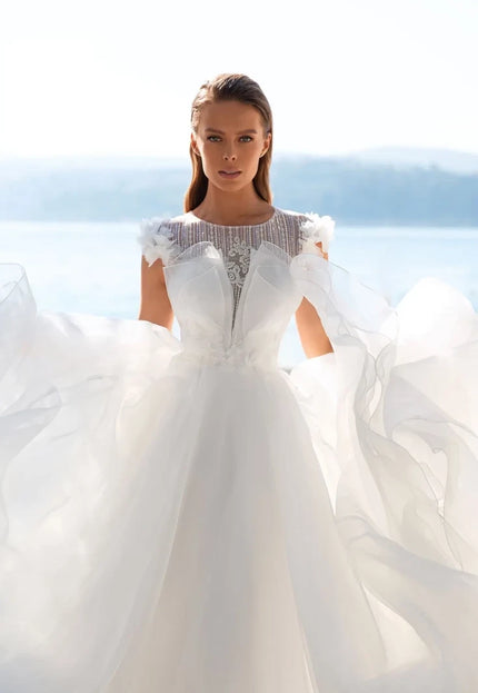 Saluzi – Organza & Lace Draped Corset Wedding Gown