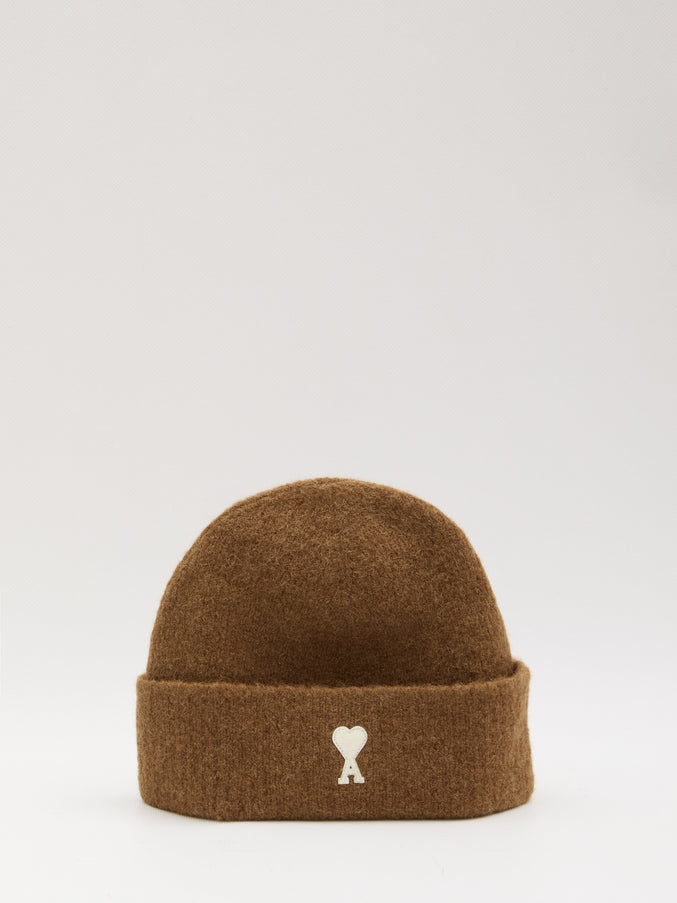 AMI Paris Ami de Coeur Beanie in Noisette Brown QT Brown