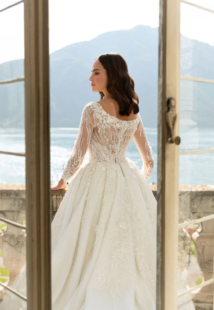 Crosetta - Long-Sleeve Lace & Beaded Ball Wedding Gown