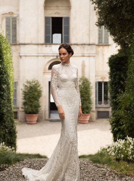 Daniela Long Sleeve Wedding Dress with Detachable Overskirt
