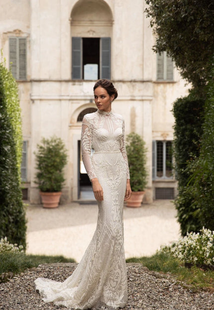 Daniela Long Sleeve Wedding Dress with Detachable Overskirt