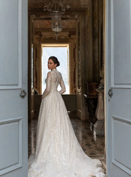 Daniela Long Sleeve Wedding Dress with Detachable Overskirt