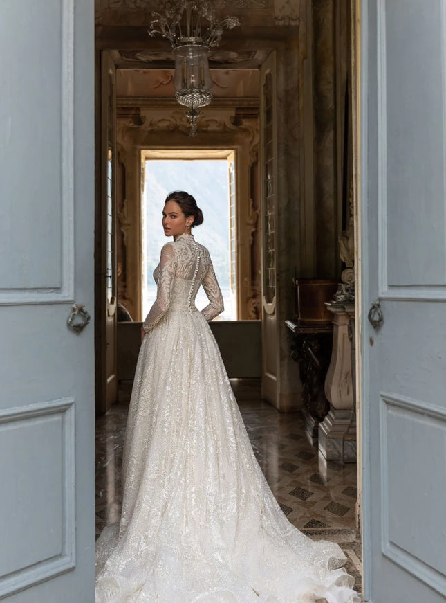 Daniela Long Sleeve Wedding Dress with Detachable Overskirt