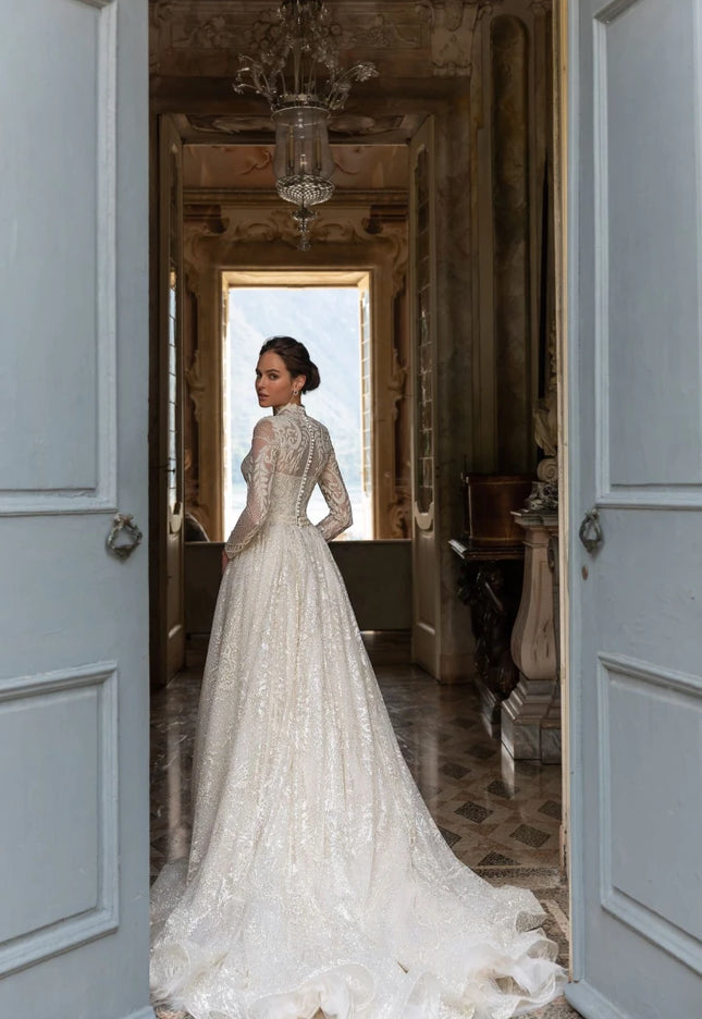 Daniela Long Sleeve Wedding Dress with Detachable Overskirt