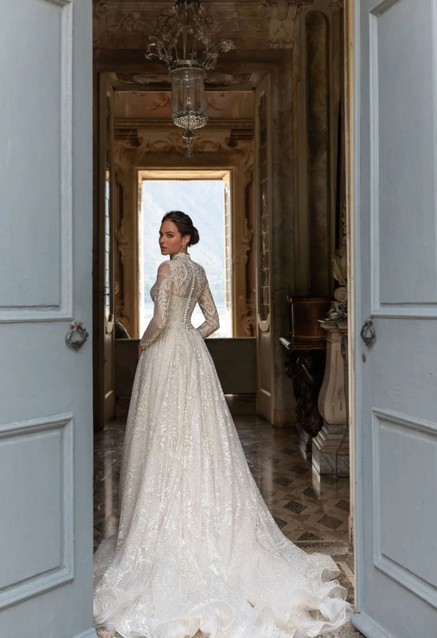 Daniela Long Sleeve Wedding Dress with Detachable Overskirt
