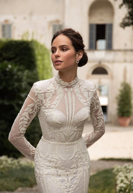 Daniela Long Sleeve Wedding Dress with Detachable Overskirt