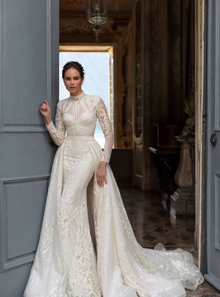 Daniela Long Sleeve Wedding Dress with Detachable Overskirt