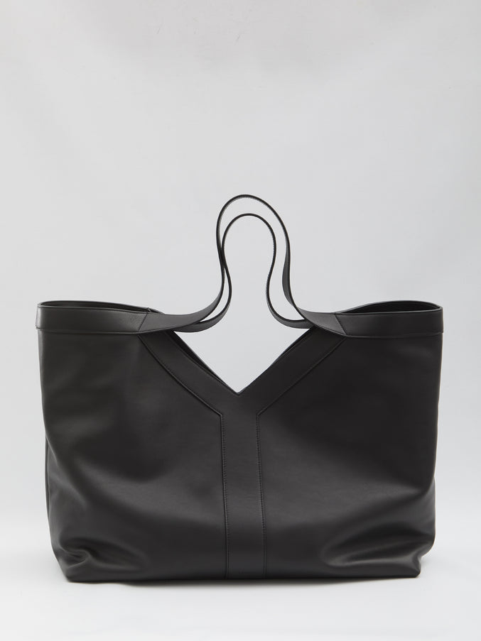 Saint Laurent Large Y Tote Bag In Leather QT Black